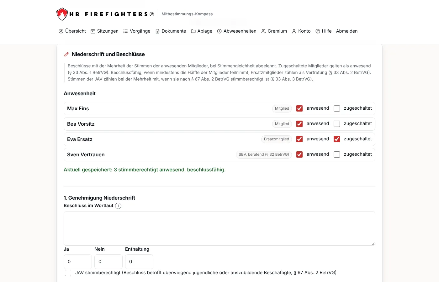 Beschlüsse festhalten