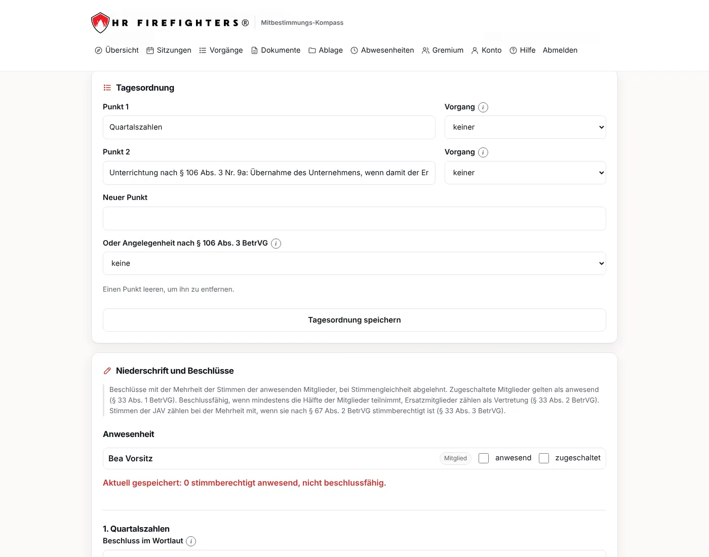 Sitzung des Wirtschaftsausschusses mit Auswahl nach § 106 Abs. 3 BetrVG