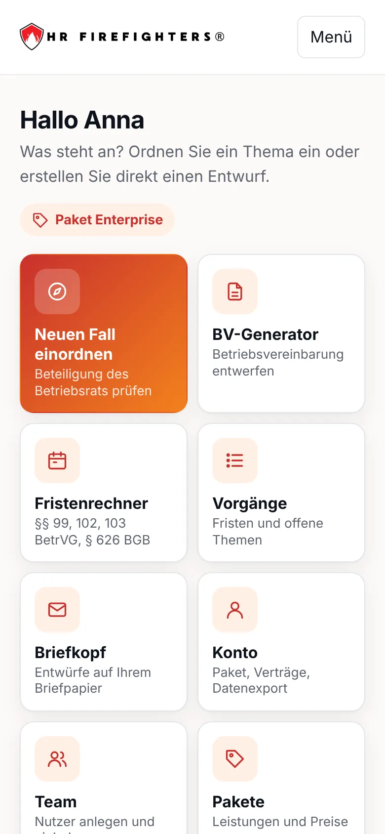 Handyansicht des Mitbestimmungs-Kompasses mit Beispieldaten